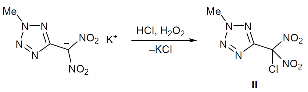 Synthesis of 5-(chlorodinitromethyl)-2-methyl-2H-tetrazole and its reaction with diazoalkanes