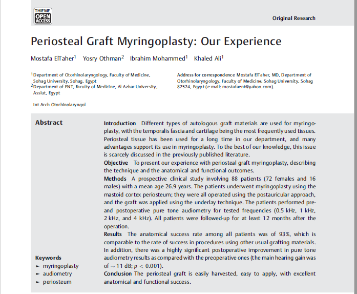 Periosteal Graft Myringoplasty: Our Experience