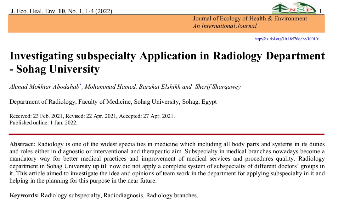 Investigating subspecialty Application in Radiology Department  - Sohag University
