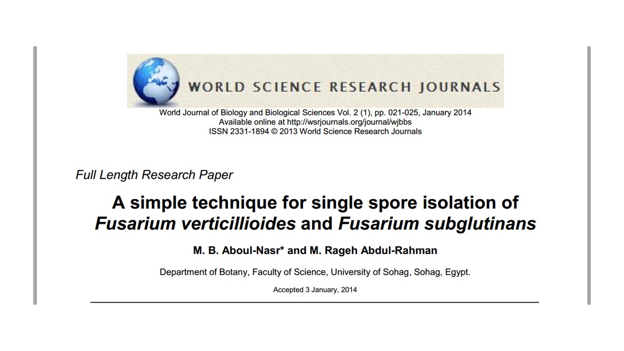A simple technique for single spore isolation of Fusarium verticillioides and Fusarium subglutinans