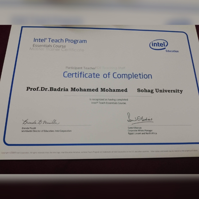شهادة بالنجاح فى اجتياز برنامج Intel Teach Program