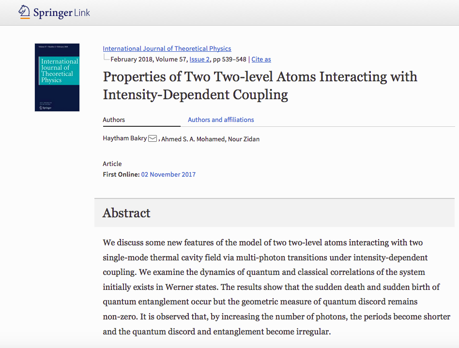 Properties of Two Two-level Atoms Interacting with Intensity-Dependent Coupling