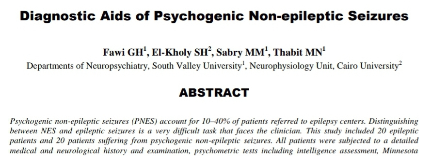 Diagnostic Aids of Psychogenic Non-epileptic Seizures