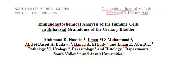 Immunohistochemical Analysis of the Immune Cells in Bilharzial Granuloma of the Urinary Bladder