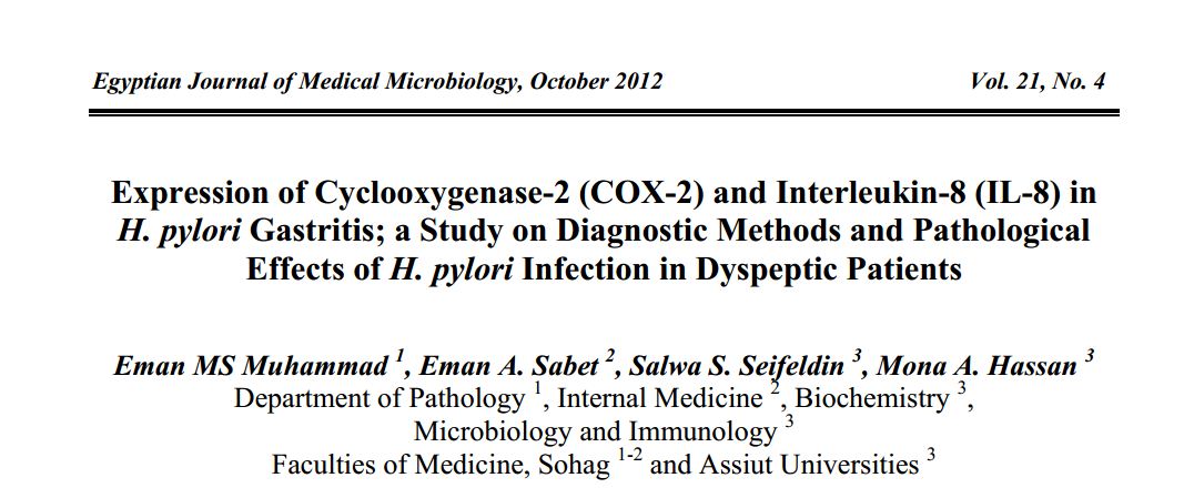 Expression of Cyclooxygenase-2 (COX-2) and Interleukin-8 (IL-8) in H. pylori Gastritis; A Study on Diagnostic Methods and Pathological Effects of H. pylori Infection in Dyspeptic Patients
