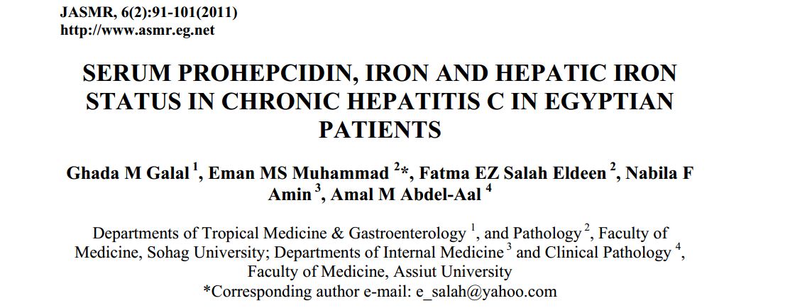 Serum Prohepcidin, Iron and Hepatic Iron Status in Chronic Hepatitis C in Egyptian Patients