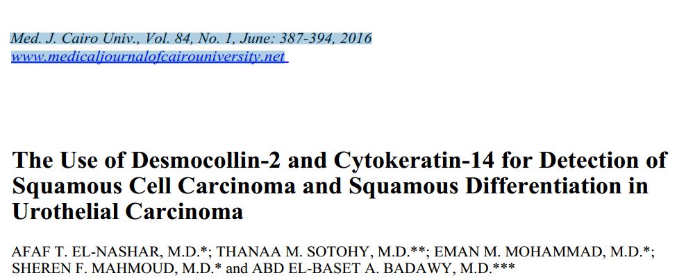 The use of Desmocollin-2 and Cytokeratin-14 for detection of squamous cell differentiation in urothelial carcinoma