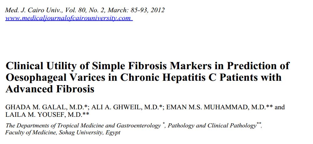 Clinical Utility of Simple Fibrosis Markers in Prediction of Oesophageal Varices in Chronic Hepatitis C Patients with Advanced Fibrosis