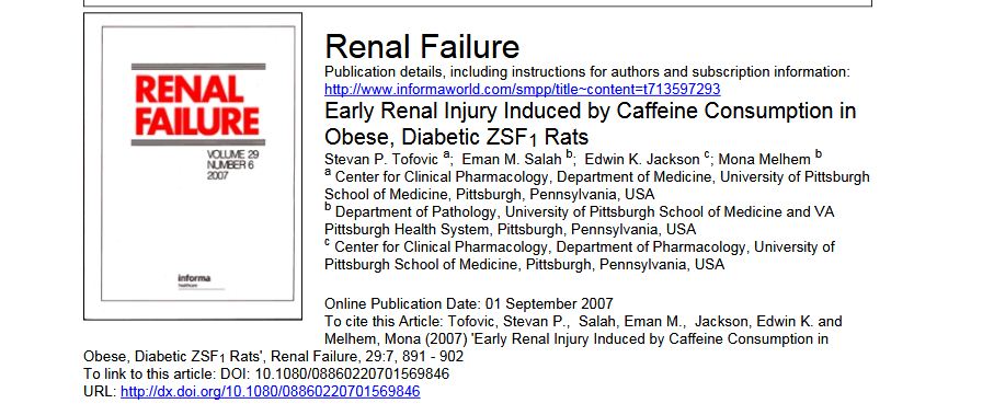 Early renal injury induced by caffeine consumption in obese,  diabetic ZSF1 rats