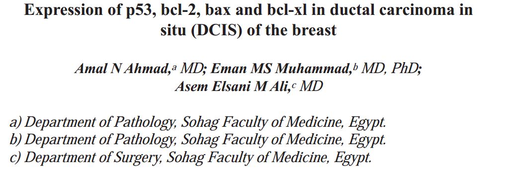 Expression of p53, bcl-2, bax and bcl-xl in ductal carcinoma in situ (DCIS) of the breast.
