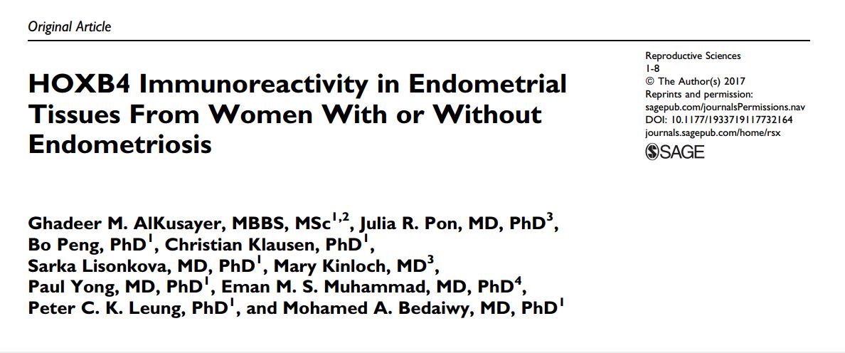 HOXB4 Immunoreactivity in Endometrial Tissues From Women With or Without Endometriosis