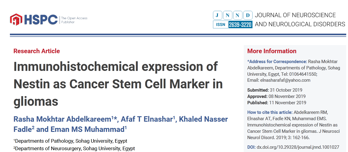 Immunohistochemical expression of Nestin as Cancer Stem Cell Marker in gliomas