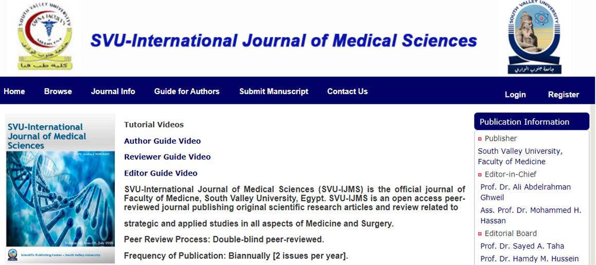 Reviewer in the SVU-International Journal of Medical Sciences
