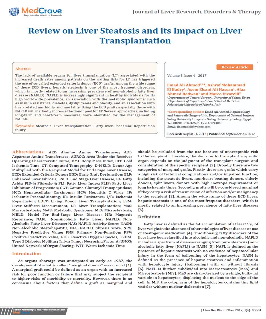 Review on Liver Steatosis and its Impact on Liver Transplantation