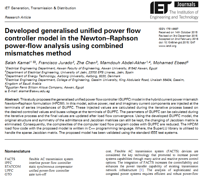 Developed generalised unified power flow controller model in the Newton–Raphson power-flow analysis using combined mismatches method