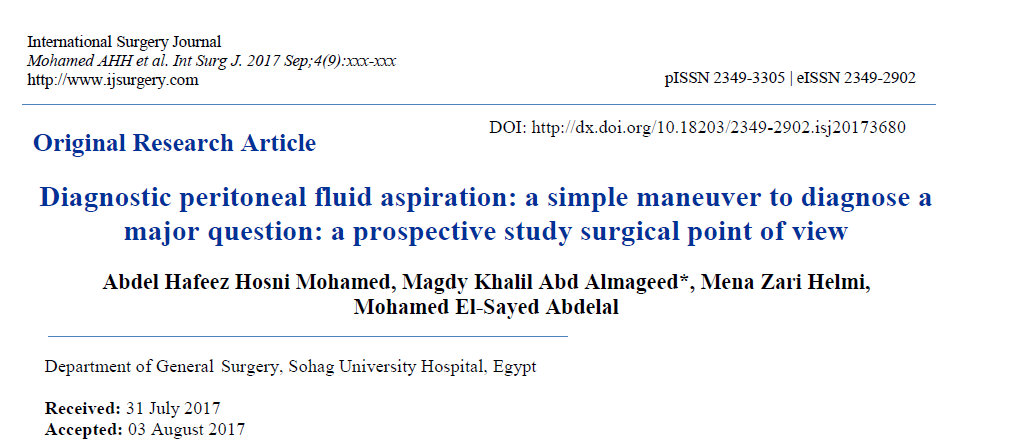 Diagnostic peritoneal fluid aspiration: a simple maneuver to diagnose a major question: a prospective study surgical point of view