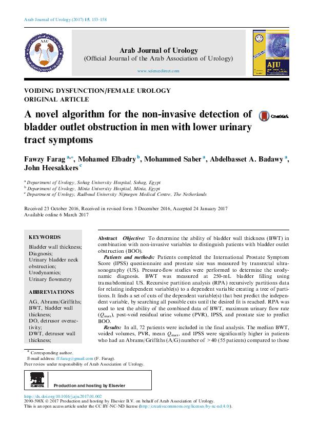 A novel algorithm for the non-invasive detection of bladder outlet obstruction in men with lower urinary tract symptoms