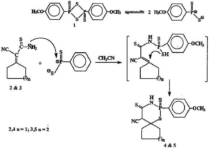 Studies on Organophosphorus Compounds: Synthesis and Reactions of Some New 5′-Cyano-2′- (4-methoxyphenyl)spiro[cycloalkane-1,6′- [1,3,2]thiazaphosphixane]-2′,4′-disulfide Derivatives