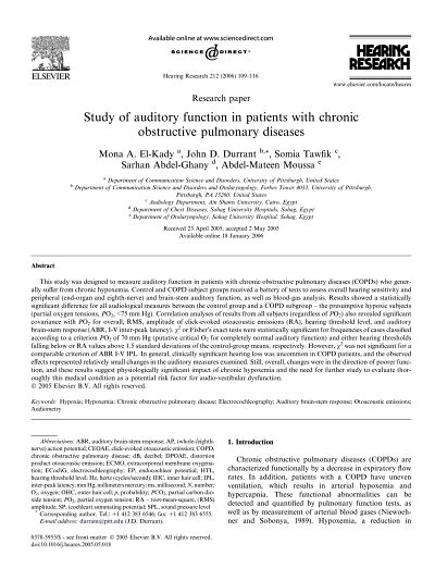 Study of auditory function in patients with chronic obstructive pulmonary diseases