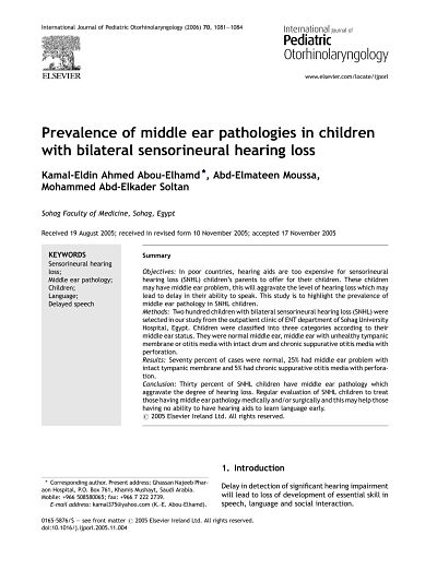 Prevalence of middle ear pathologies in children with bilateral sensorineural hearing loss