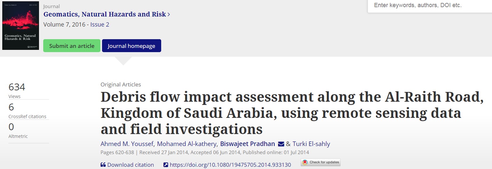 Debris flow impact assessment along the Al-Raith Road, Kingdom of Saudi Arabia, using remote sensing data and field investigations