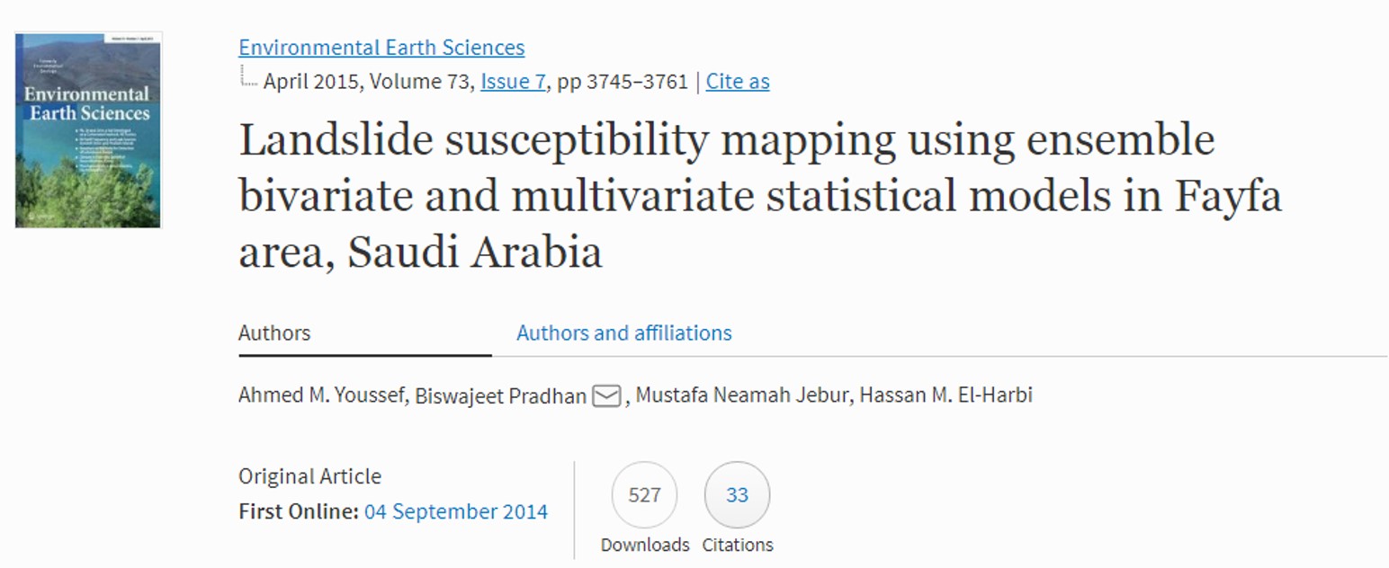 Landslide susceptibility mapping using ensemble bivariate and multivariate statistical models in Fayfa area, Saudi Arabia