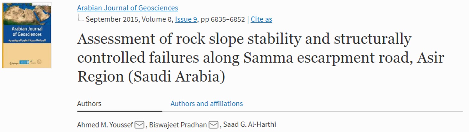 Assessment of rock slope stability and structurally controlled failures along Samma escarpment road, Asir Region (Saudi Arabia)
