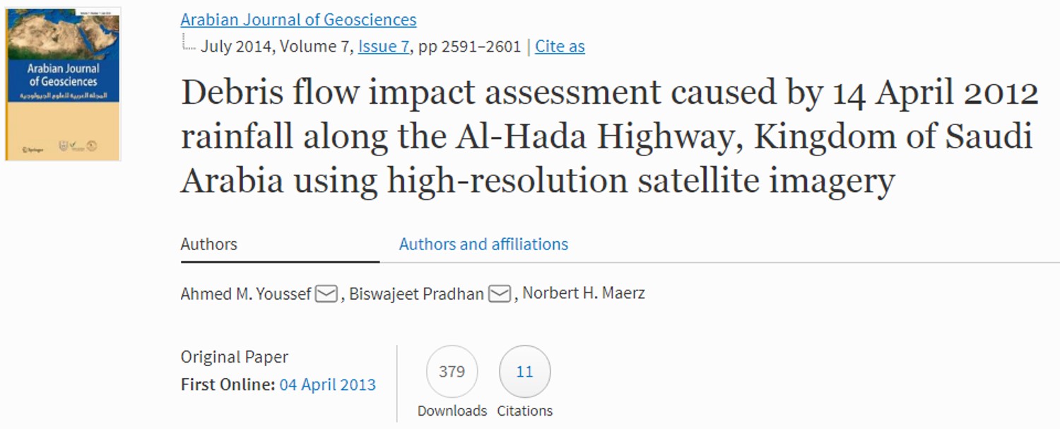 Debris flow impact assessment caused by 14 April 2012 rainfall along the Al-Hada Highway, Kingdom of Saudi Arabia using high-resolution satellite imagery