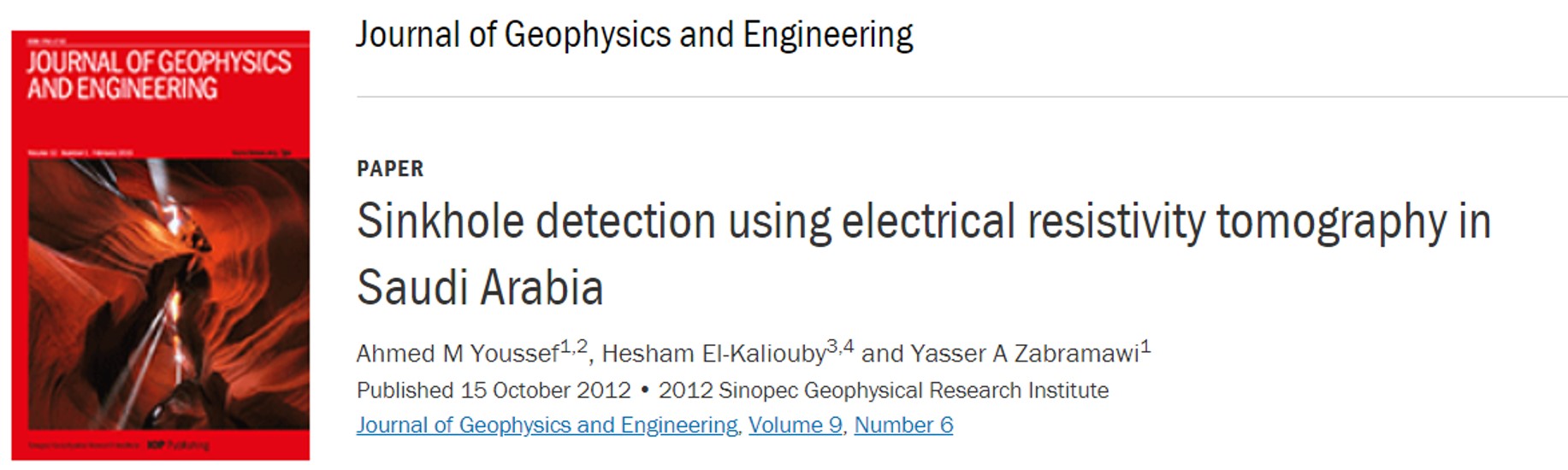 Sinkholes detection using Electrical Resistivity Tomography (ERT) in Saudi Arabia