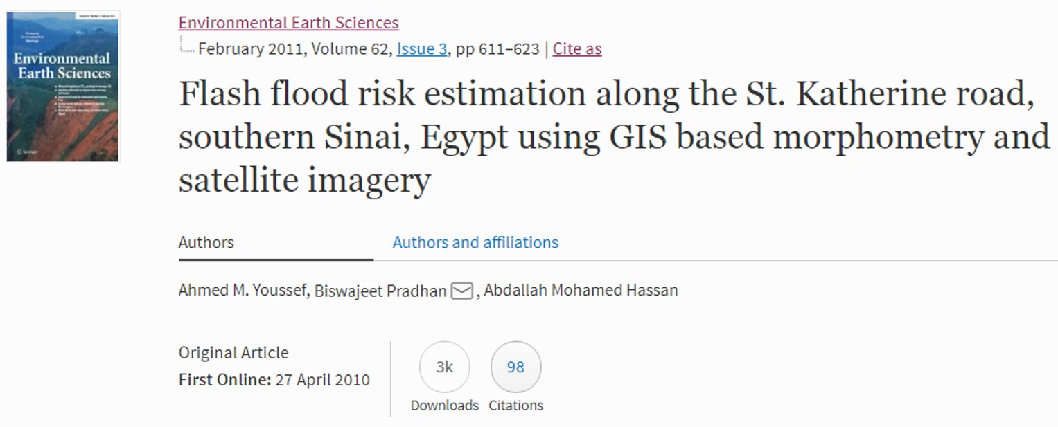 Flash flood risk estimation along the St. Katherine road, southern Sinai, Egypt using GIS based morphometry and satellite imagery