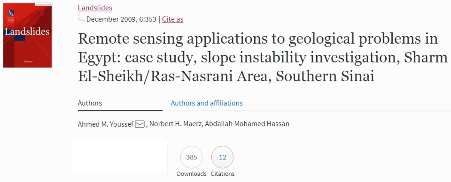 Remote sensing applications to geological problems in Egypt: case study, slope instability investigation, Sharm El-Sheikh/Ras-Nasrani Area, Southern Sinai