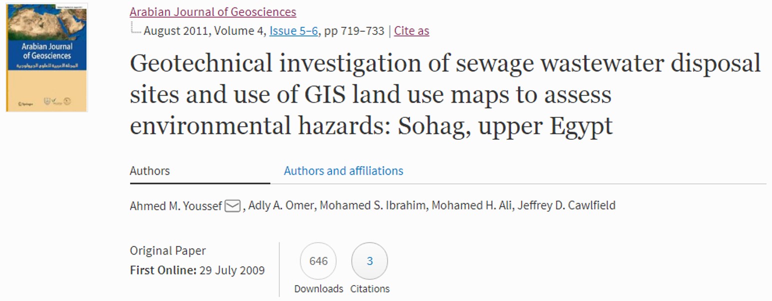 Geotechnical investigation of sewage wastewater disposal sites and use of GIS land use maps to assess environmental hazards: Sohag, upper Egypt
