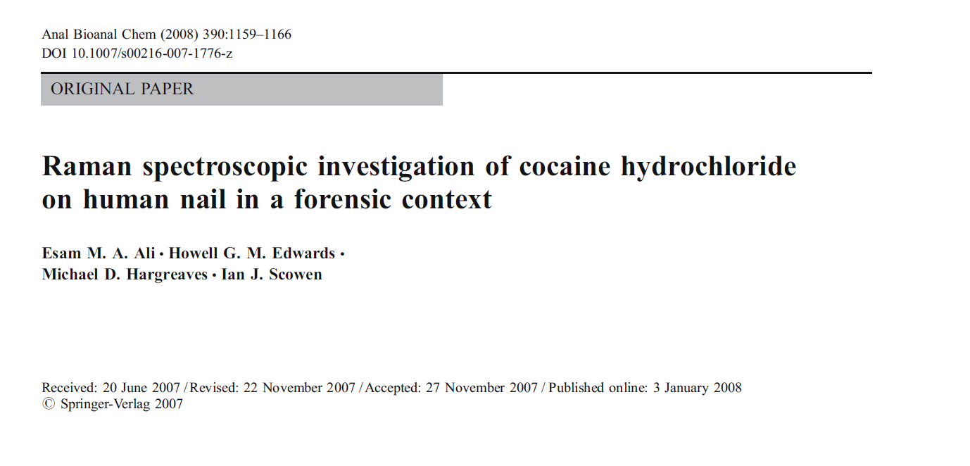 Raman spectroscopic investigation of cocaine hydrochloride on human nail in a  forensic context