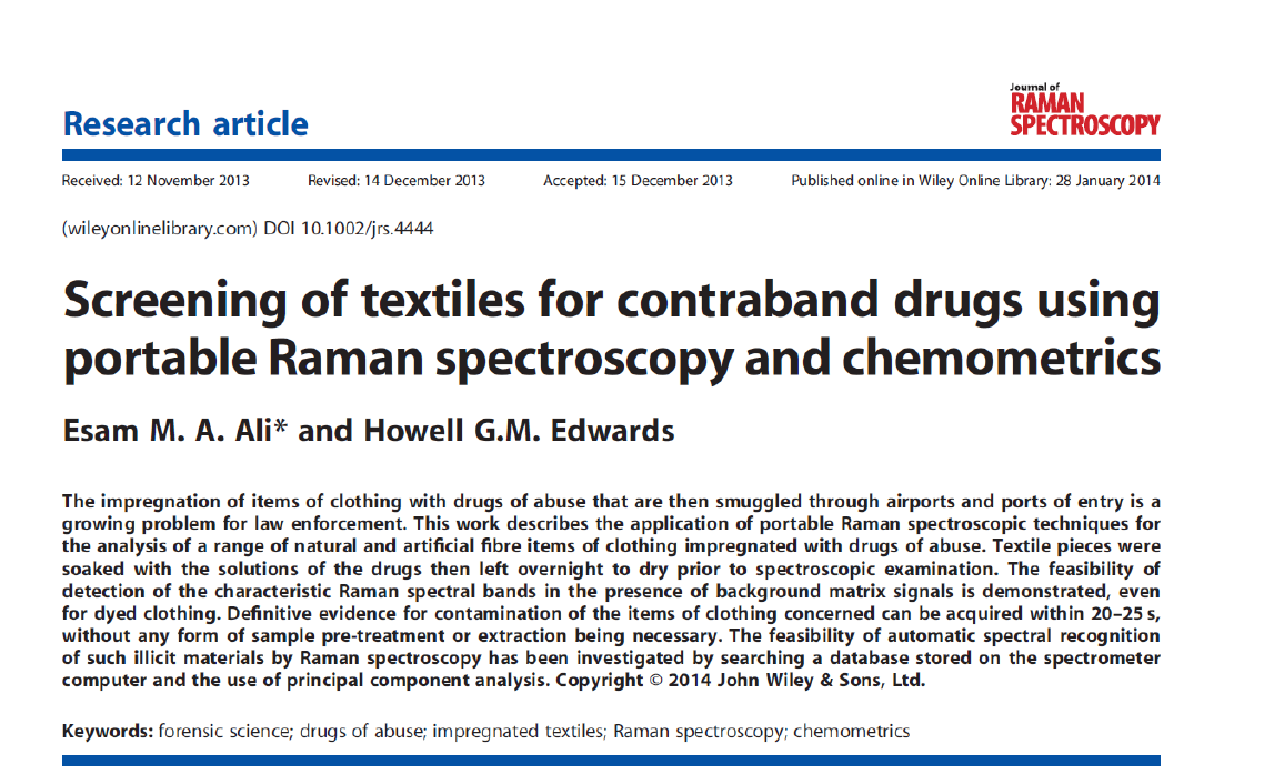 Screening of textiles for contraband drugs using portable Raman spectroscopy and chemometrics