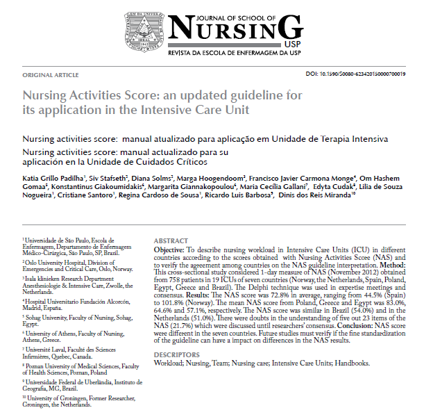 Nursing Activities Score: an updated guideline for its application in the Intensive Care Unit