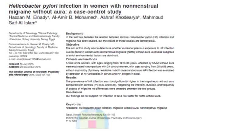 Helicobacter pylori infection in women with nonmenstrual migraine without aura: a case-control study