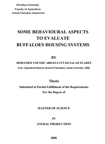 M.Sc. Thesis : Some behavioural aspects to evaluate buffaloes housing systems