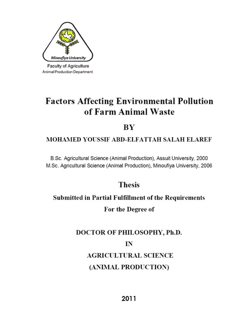 Ph.D. Thesis : Factors Affecting Environmental Pollution of Farm Animal Waste